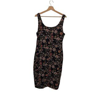 Peruvian Connection Black Turkish Floral Prima Cotton Midi dress  Women's Size L
